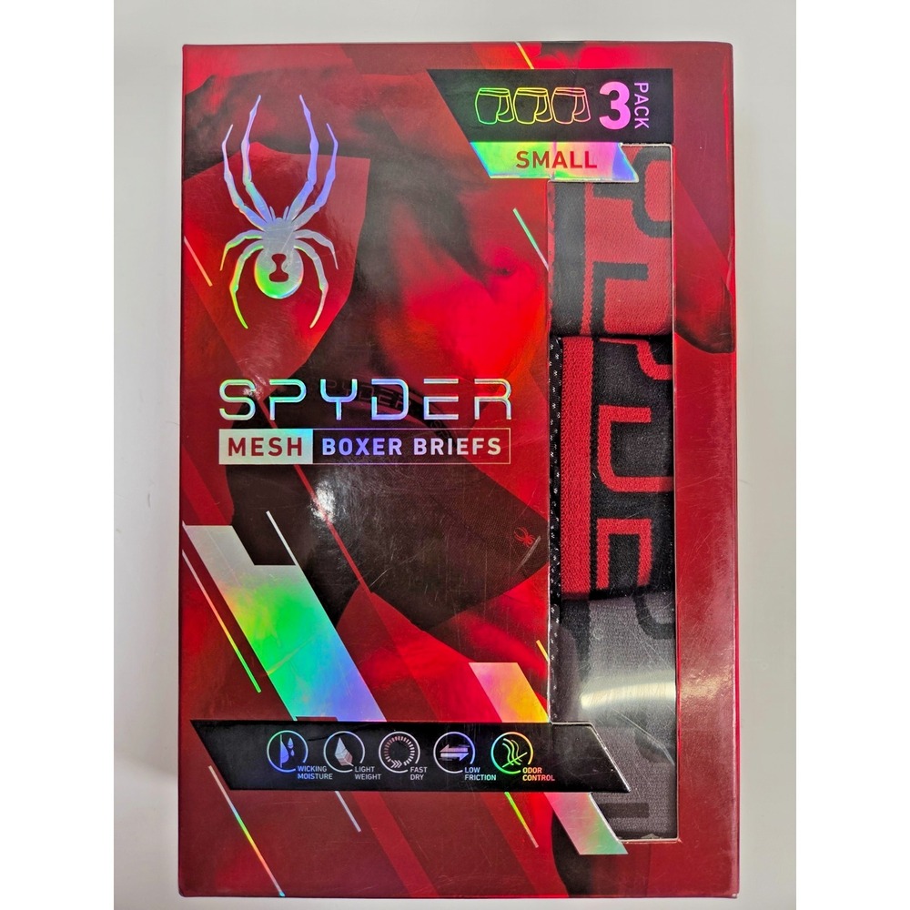 Spyder Mesh Boxer Briefs 3‎ Pack Small Red/Black Active Basics
